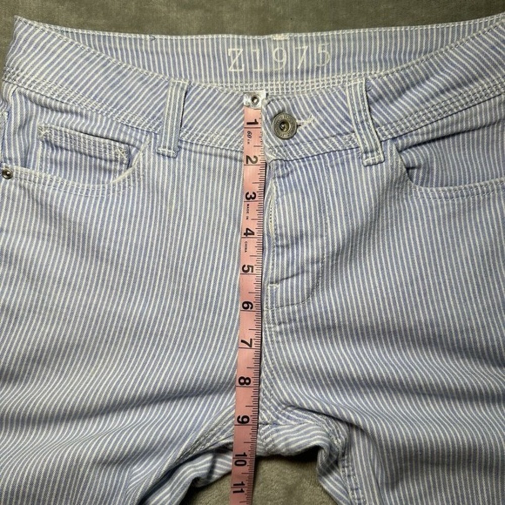 Zara Hickory Stripe Jeans Women 4 *29x27 Railroad Denim Raw Hem Coastal Heritage - Picture 7 of 12